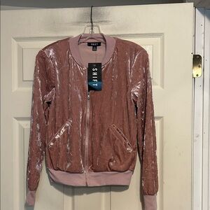 SHIFT Pink Crushed Velvet Jacket Bomber Size Small